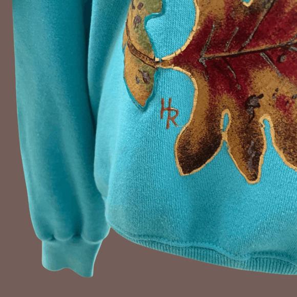 Hanes Crewneck Sweatshirt | Aqua Leaf Print | Size M | Vintage - Picture 5 of 5
